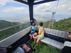 Interno della cabinovia in vetro per raggiungere il Tian Tan Buddha